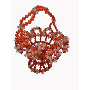 Vintage Beaded Basket 8.5 Pink Clear Crystal Accents Safety Pin Handmade